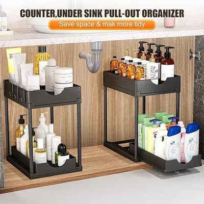 Produktbild von Famanu Unterbauspeicher – 2-lagige Schubladenorganizer mit Haken, schwarz