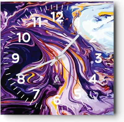 Produktbild von Wanduhr - Quadrat - Glasuhr - Abstraktion modern - 30x30cm - Schleichendes Uhrwerk - Lautlos - zum Aufhängen bereit - Dekoration Modern - Wanddekoration aus Glas - C4AC30x30-4084