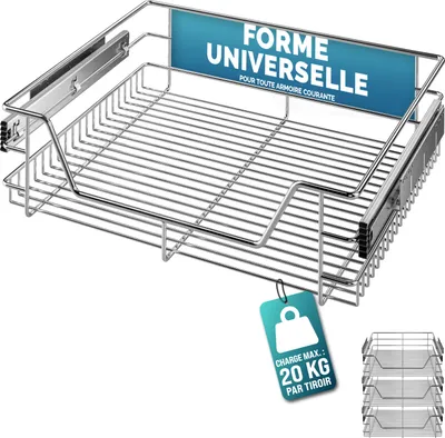 Image de CASARIA® 3x Tiroir télescopique de rangement 60 cm pour armoire cuisine tiroir de cuisine métal tiroir coulissant