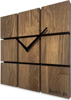 Immagine prodotto di Immagine del prodotto orologio da parete moderno Harmony legno rovere quadrato nero senza ticchettio bagno soggiorno camera giovani 30 cm marrone
