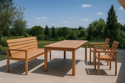 Produktbild von Gartengruppe 4tlg Gartentisch Teak 180 x 100 cm mit Gartenbank & 2 Stühlen FREETOWN