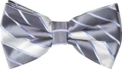 Produktbild von Fabio Farini - 1 Stück Graue Herren Fliegen - Männer Querbinder Vorgebunden Bowtie Streifen - Weiß/Hellgrau/Hellblau - Dolphin Gray/Aluminium/Cool Blue