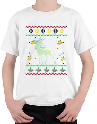 Produktbild von Das letzte Einhorn - Ugly Christmas Sweater Weihnachten Weihnachtsgeschenk Uni Kinder T-Shirt, Weiß, 152