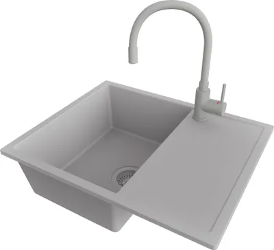 Produktbild von PRIMAGRAN Granitspüle Grau 62x50cm, Spülbecken 1 Becken + Küchenarmatur 38x14cm + Ablauf-Set, Küchenspüle ab 45er Unterschrank - Ibiza