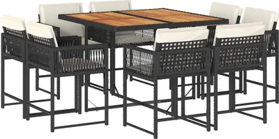 Produktbild von vidaXL 9-tlg. Garten-Essgruppe mit Kissen Schwarz Poly Rattan