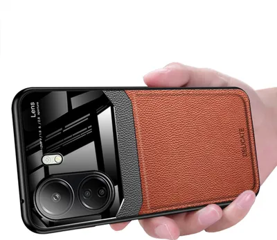 Produktbild von Galaxy S24 Hülle, TPU Anti-rutsch Leder Glas Len Hybrid Schutzhülle für Xiaomi Redmi 13C /Poco C65 Braun