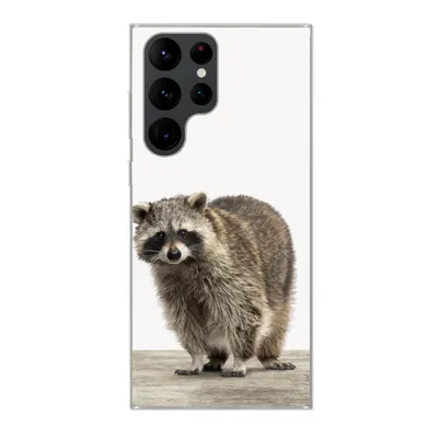 Produktbild von MuchoWow® Handyhülle Schutzhülle Hülle für Samsung Galaxy S22 Ultra Waschbär - Tiere - weißer Hintergrund - Jungen - Mädchen - Kinder Silikon Softcase Handy Hülle - Abbildung
