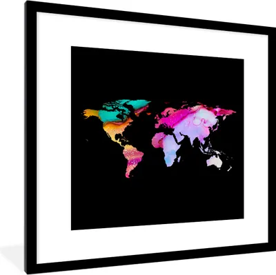 Produktbild von MuchoWow® MuchoWow® Gerahmtes Poster Weltkarte - Farben - Farbe 40x40 cm - Poster mit zchwarzem Bilderrahmen - Poster - Plakat im Rahmen