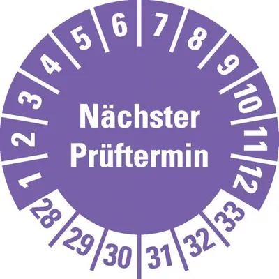 Produktbild von Dreifke® Prüfplakette Nächster Prüftermin 28-33, violett, Schachbrettfolie, Ø...