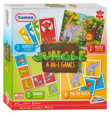 Produktbild von Grafix Spieleset 4in1 Dschungel - Kartenspiele und Puzzle für Kinder