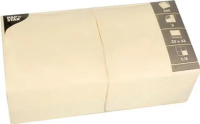 Produktbild von 1000 Papstar Servietten, 3-lagig 1/4-Falz 33 cm x 33 cm creme 12478