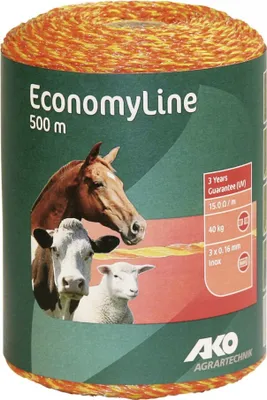 Zdjęcie produktu dla Kerbl Economy Line, linka ze stali nierdzewnej 500 m, żółto-pomarańczowa, 3 x 0,16 mm