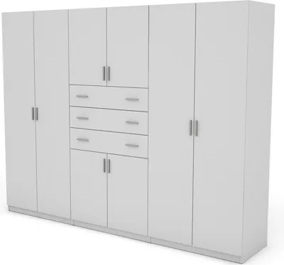 Zdjęcie produktu dla Meblast | Szafa 270x210 cm - Biały - Szafa z półkami, szufladami i drążkiem na ubrania | Klasyczna elegancja