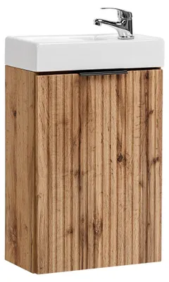 Produktbild von Gäste-WC Waschtisch mit 40 cm Breite in Eiche, gerillte Front, Keramikwaschbecken - ADELAIDE-56