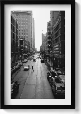 Produktbild von Schwarze und weiße Straßen von Chicago– Wandbild mit Rahmen – Gerahmtes Bild  – Wanddekoration – 40x60 cm –  Schwarz