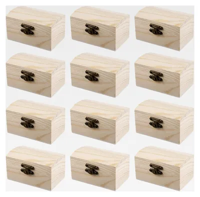 Produktbild von 12 Stück Mini Schatztruhe aus Holz: Kleine Holzkiste mit Klappdeckel, Holzschatulle für Geschenke