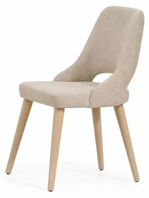 Image de Chaise moderne en chêne avec revêtement en tissu beige et un design élégant