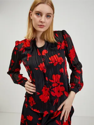 Obrázek produktu pro Červeno-černá dámská květovaná halenka 36
