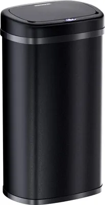 A black sensor trash can is shown against a white background.