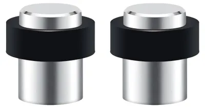 Image de Lot de 2 butoirs de porte autonomes à visser en acier inoxydable, Ø 32 x 45 mm, vis et chevilles incluses.