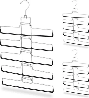 Productafbeelding van Famanu set van 3 kledinghangers - geschikt voor 15 broeken - met afneembare ophanghaken - afmetingen ongeveer 52 x 33 x 2 cm - zilver