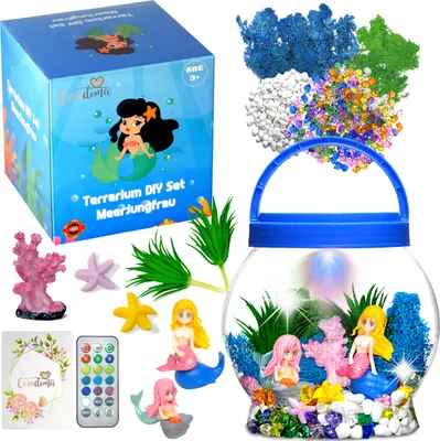 Produktbild von Terrarium Kit Meerjungfrau für Kinder | DIY Bastelset Spielzeug Set mit Nachtlicht Lampe | Junge und Mädchen Geschenke 3 - 8+ Jahre Basteln Kreativ