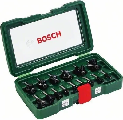 Image de Fraise au carbure BOSCH, 15 pièces, Queue 8mm, Tungstène, Coffret Bois, 320 x 99 x 20 mm