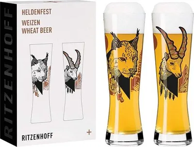 Productafbeelding van Unyqoos® Ritzenhoff Weißbierglazen set "Heldenfest #2" – 2 stuks, 607 ml, meerkleurig glas met tattoo-motief, vaatwasmachinebestendig