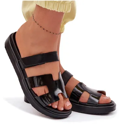 Produktbild von Leder Damen Pantoletten mit Klettverschluss schwarz Lemela 37
