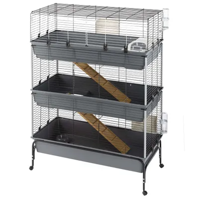Produktbild von Ferplast Kaninchenkäfig Rabbit 120 Tris mit Ständer 118x58x166 cm Grau
