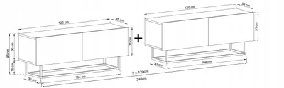Zdjęcie produktu dla Komoda RTV Loft Industrialna Szafka RTV Biały Mat czarna rama zestaw 240 cm