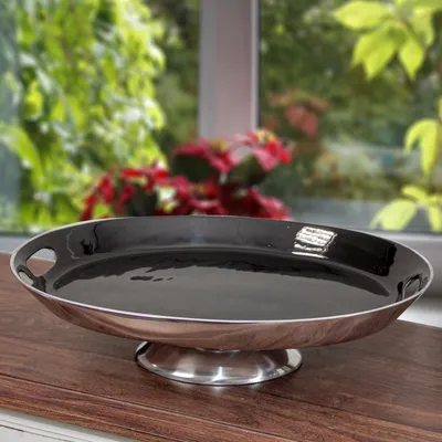 Produktbild von Etagere, 1 Etage, Oval, Aluminium, Silber-Schwarz, poliert, Auslage