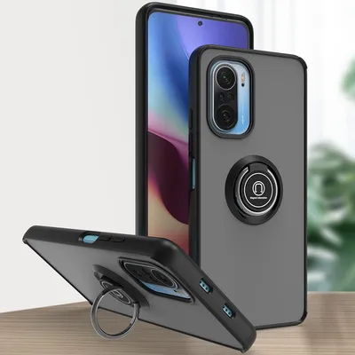 Produktbild von Xiaomi Poco F3 Hülle, Ring Halter Ständer Matte Transluzent TPU Rahmen Stoßfest Schutzhülle für Xiaomi Poco F3 Schwarz