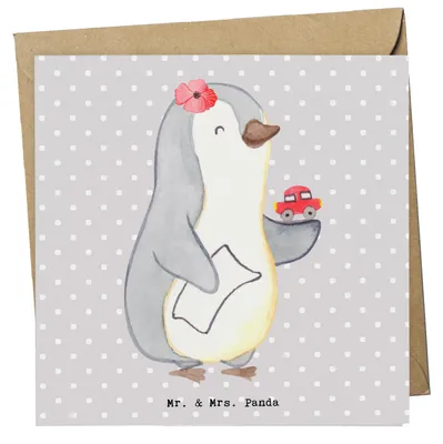 Produktbild von Mr. & Mrs. Panda Glückwunschkarte Autohändlerin Herz - Grau Pastell - Geschenk, Grußkarte, Führerscheinprüfung, anlasskarte, Klappkarte, Führerschein, doppelkarte
