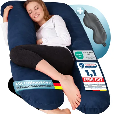 Produktbild von ELONEO Seitenschläferkissen mit Bezug, Stillkissen, Schwangerschaftskissen XXL, Blau
