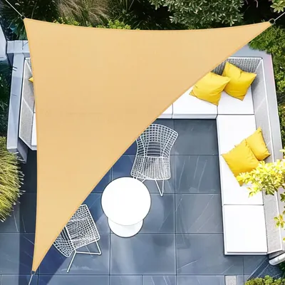 Immagine prodotto di Tenda da sole triangolare, impermeabile, dimensioni 4x4x5,65 metri, colore sabbia, protezione UV 95%, realizzata in poliestere