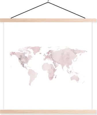 Produktbild von MuchoWow® Textilposter Weltkarte - Marmor - Rosa 120x120 cm mit holzfarbenen Rahmen - Textil-Poster