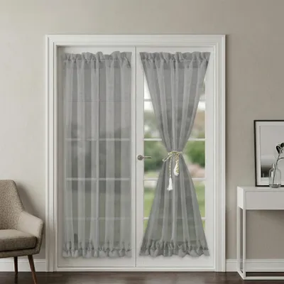 Produktbild von Türvorhang Voile Vorhang Transparente Gardinen Stangentaschen, 2 Stück, Grau, B137xH102cm