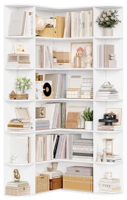 Immagine prodotto di Scaffale angolare, 6 ripiani, colore bianco, dimensioni 80 x 84 x 185 cm