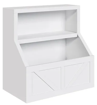 Produktbild von Kinder Bücherregal und Spielzeugschrank - 2-stöckiges Holzregal für Kleinkinder - Große Fächer - 2 Ablageböden - Platzsparend für Spielzimmer und Kinderzimmer - Weiß
