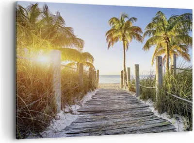 Produktbild von Bild auf Leinwand - Leinwandbild - Einteilig - Strand Palmen Fußgängerbrücke - 120x80cm - Wand Bild - Wanddeko - Wandbilder - Leinwanddruck - Bilder - Wanddekoration - Leinwand bilder - AA120x80-4171