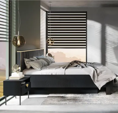 Produktbild von Schlafzimmer Set 3-teilig schwarz Bett 160x200 cm MOLONG-166