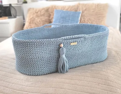 Immagine prodotto di Cestino di cotone in stile boho fatto a mano con materassino - blu nebbia