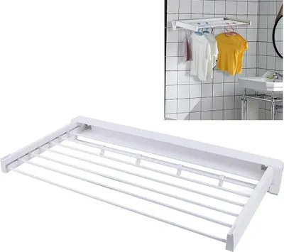 Image de Séchoir à linge mural, pliable, 7 barres, blanc