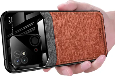 Produktbild von Redmi 10C Hülle, TPU Stossfest Anti-rutsch Leder Glas Len Hybrid Schutzhülle für Xiaomi Redmi 10C Braun