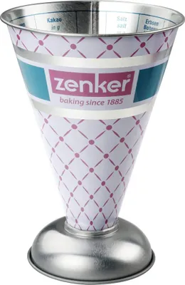 Produktbild von Zenker Messbecher 0,5 L, hochwertige Messkanne aus Weißblech, trichterförmiger Becher, Messbecher zum einfach Abmessen von Lebensmitteln, vielseitger Messbehälter (Farbe: Frozen Rose/Silber)