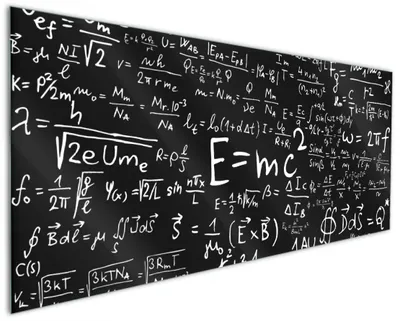 Produktbild von Wallario Küchenrückwand aus Glas, Größe: 125 x 50 cm, Motiv: Mathematische Formeln  Relativitätstheorie | Spritzschutz | abwischbar | pflegeleicht | in