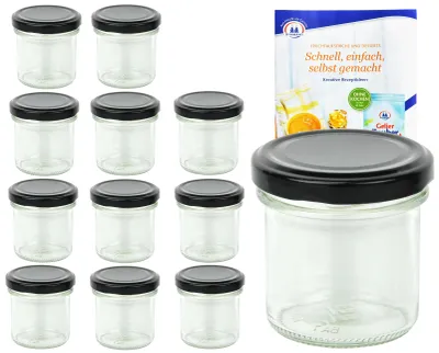 Produktbild von 12er Set Sturzglas 167 ml To 66 schwarzer Deckel Marmeladengläser Einmachgläser incl. Rezeptheft