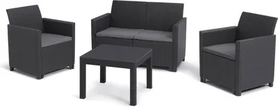 Produktbild von Dmora Set Gartenmöbel Nepean Schwarz Anthrazit, 3-Sitzer und Tisch