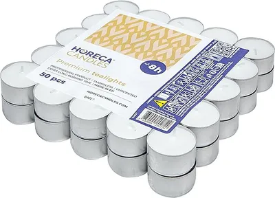 Produktbild von ​HORECA CANDLES Teelichter 8h – 50 Stück Weiß – Unbeduftet – Gastrokerzen​